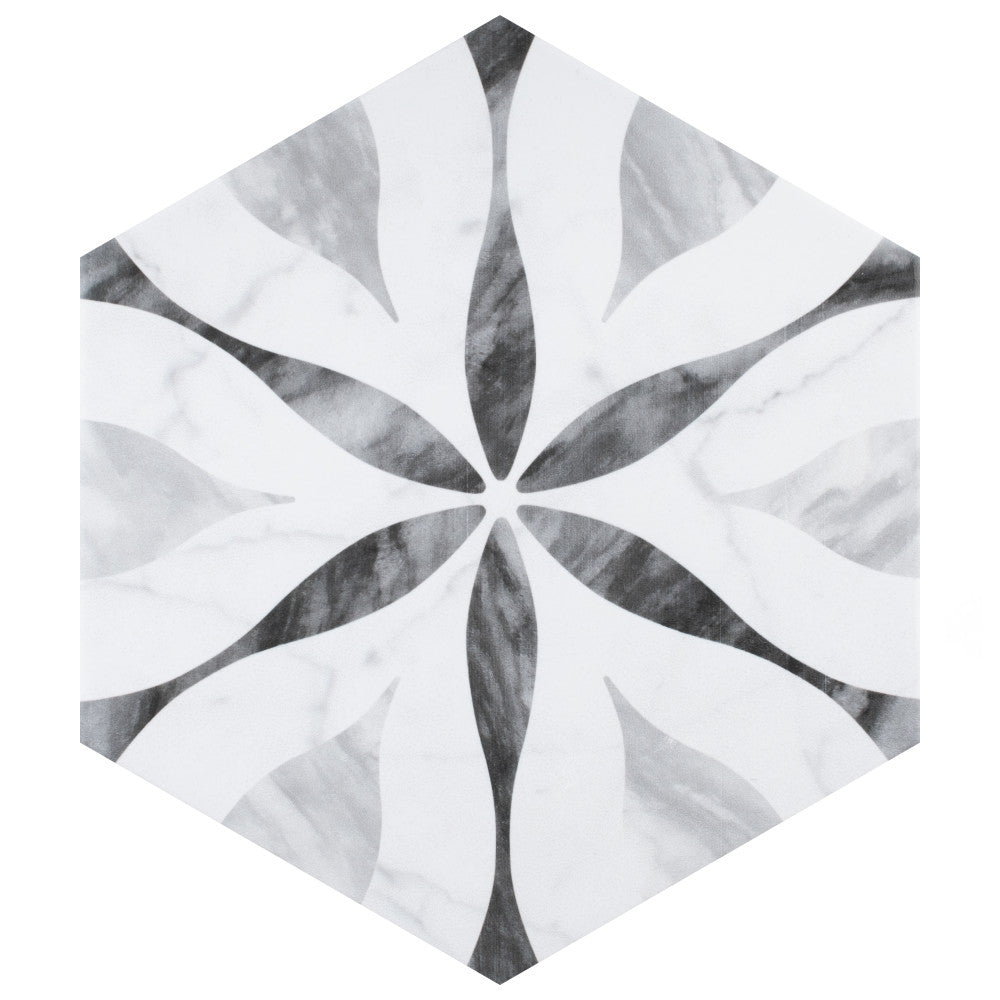 Merola Tile Classico Bardiglio Hex Flower 7 in. x 8 in. Porcelain Floor and Wall Tile (7.5 sq. ft./Case)
