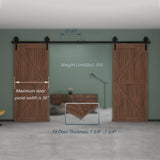 12 ft./144 in. Black Steel Sliding Barn Door Track and Hardware Kit for Double Doors with Floor Guide Bigwheel J Shape) - Super Arbor