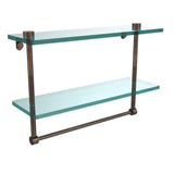 16 in. L  x 12 in. H  x 5 in. W 2-Tier Clear Glass Vanity Bathroom Shelf with Towel Bar in Polished Brass - Super Arbor