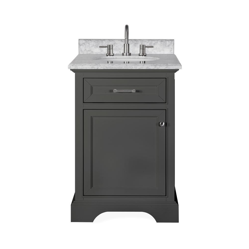 Windlowe 25 in. W x 22 in. D x 35 in. H Bath Vanity in Navy Blue with Carrara Marble Vanity Top in White with White Sink - Super Arbor