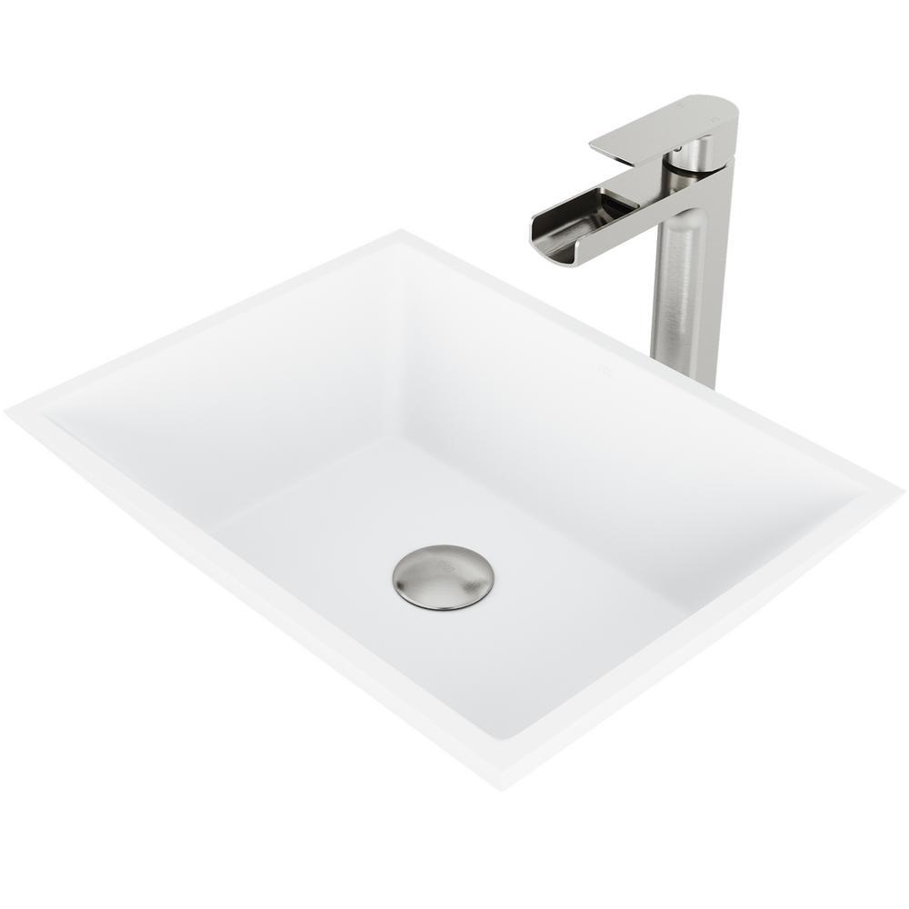 Vinca Matte Stone Vessel Sink in Matte White with Faucet in Graphite Black - Super Arbor