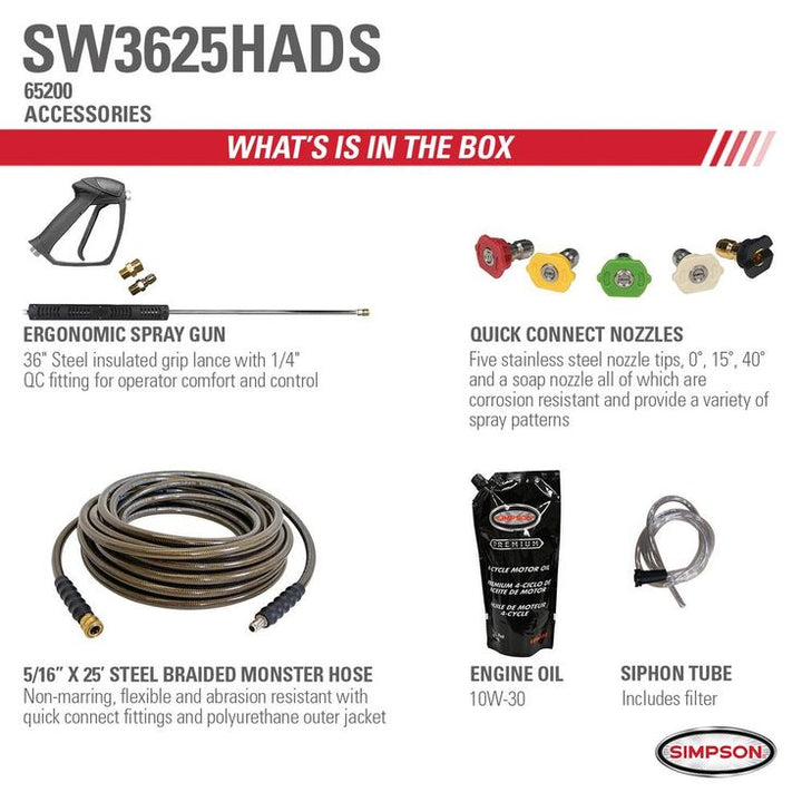 Simpson Super Pro Roll-Cage 3600 PSI at 2.5 GPM HONDA GX200 Cold Water Professional Gas Pressure Washer