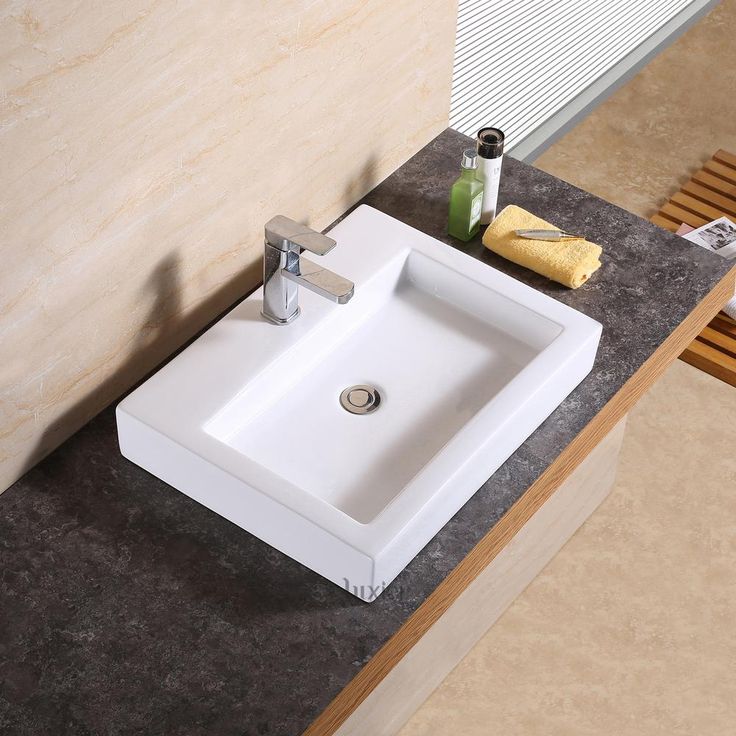 LUXIER Rectangular Bathroom Ceramic Vessel Sink Art Basin in White