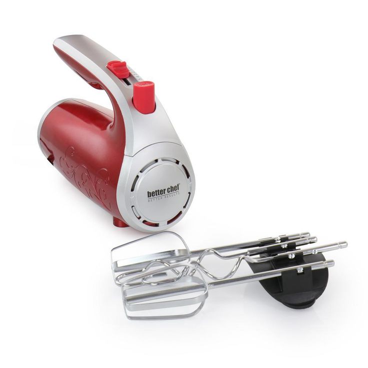 5-Speed Red Hand Mixer with Beaters and Dough Hooks