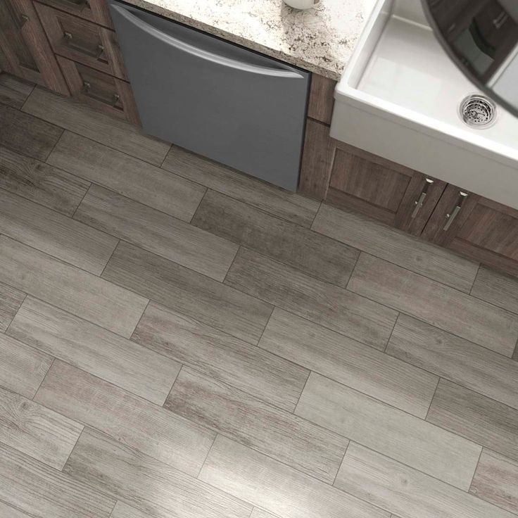 Style Selections Woods Vintage Gray 6-in x 24-in Glazed Porcelain Wood Look Floor Tile