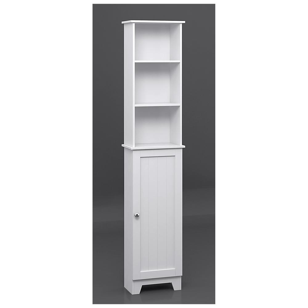 Contemporary Country 13.5 in. W x 8 in. D x 65 in. H Free Standing Floor Shelf with Lower Cabinet in White - Super Arbor