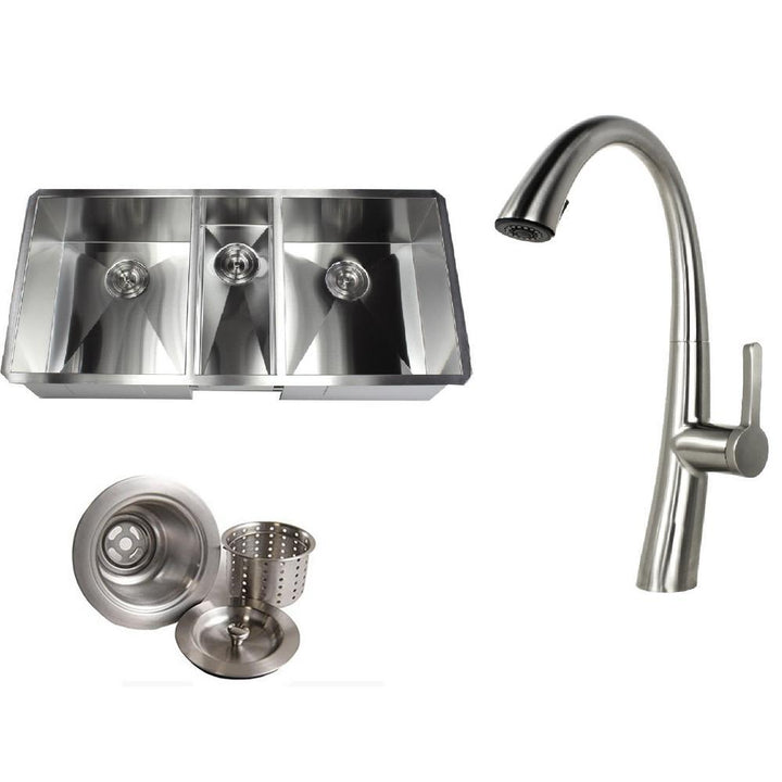 Undermount Deep Stainless Steel 42 in. x 20 in. x 10 in. 6-Gauge 40/20/40 Zero Radius Triple Bowl Kitchen Sink w/ Faucet - Super Arbor