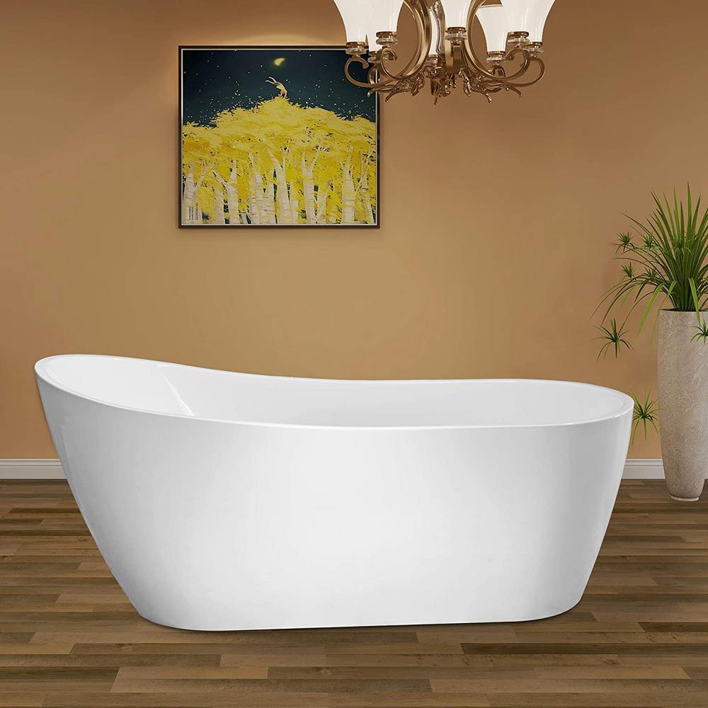 Clermont 59 in. Acrylic Freestanding Flatbottom Bathtub in White - Super Arbor