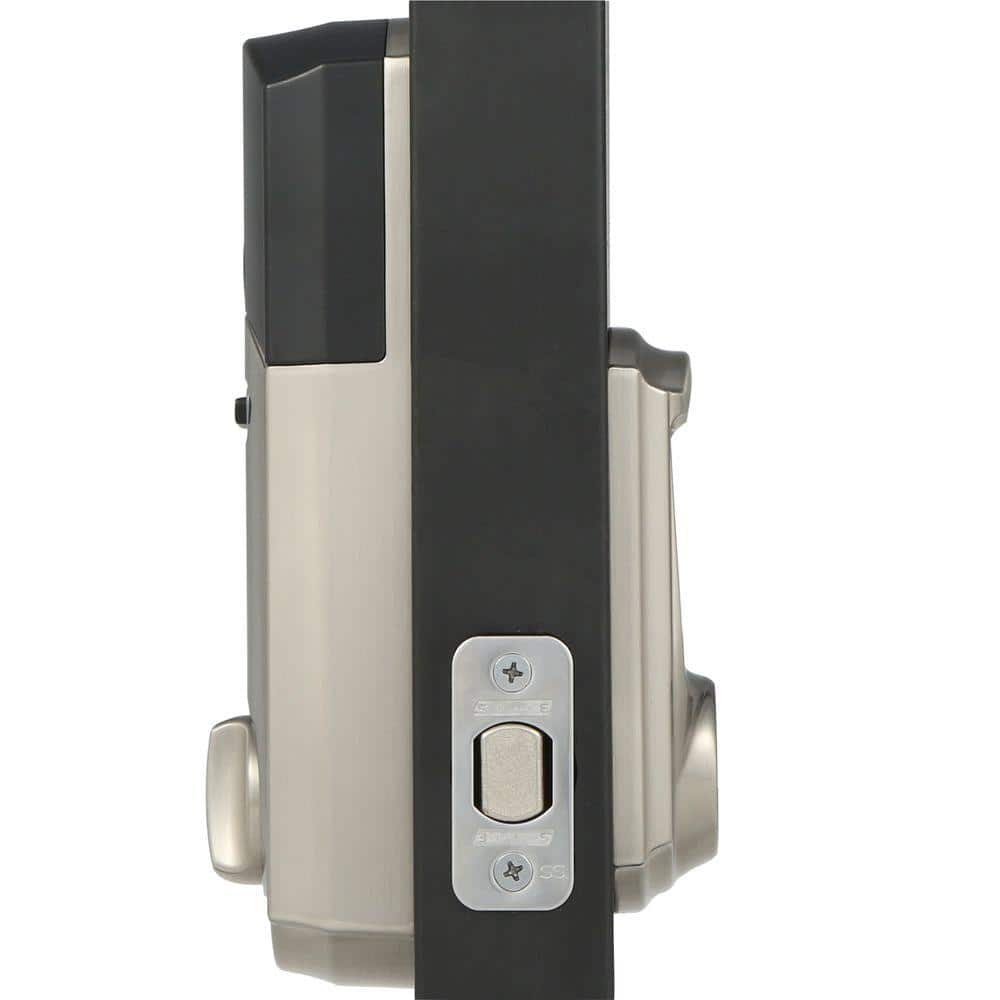 Schlage Camelot Satin Nickel Connect Z-Wave Plus Smart Deadbolt & Camelot Handleset with Accent Lever, Camelot Trim