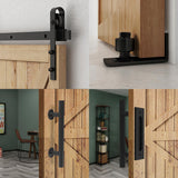 6 ft./72 in. Black Steel Bent Strap Sliding Barn Door Track and Hardware Kit with 12 in. Cylinder Handle and Floor Guide - Super Arbor