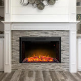 43 in. Classic Brick Background LED Touch Recessed Wall Electric Fireplace 400sq Ft in Black - Super Arbor