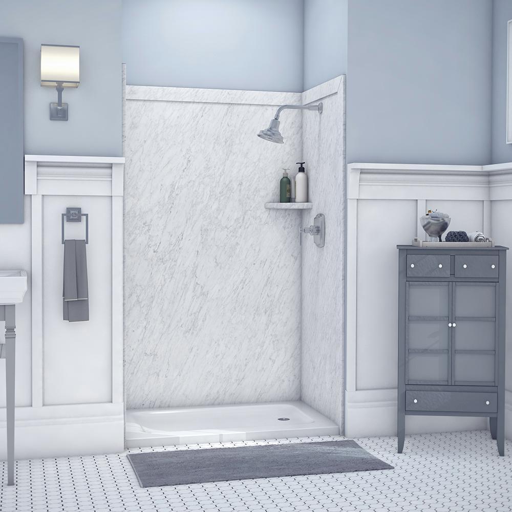 Elegance 36 in. x 48 in. x 80 in. 9-Piece Easy Up Adhesive Alcove Shower Wall Surround in Calacatta White - Super Arbor