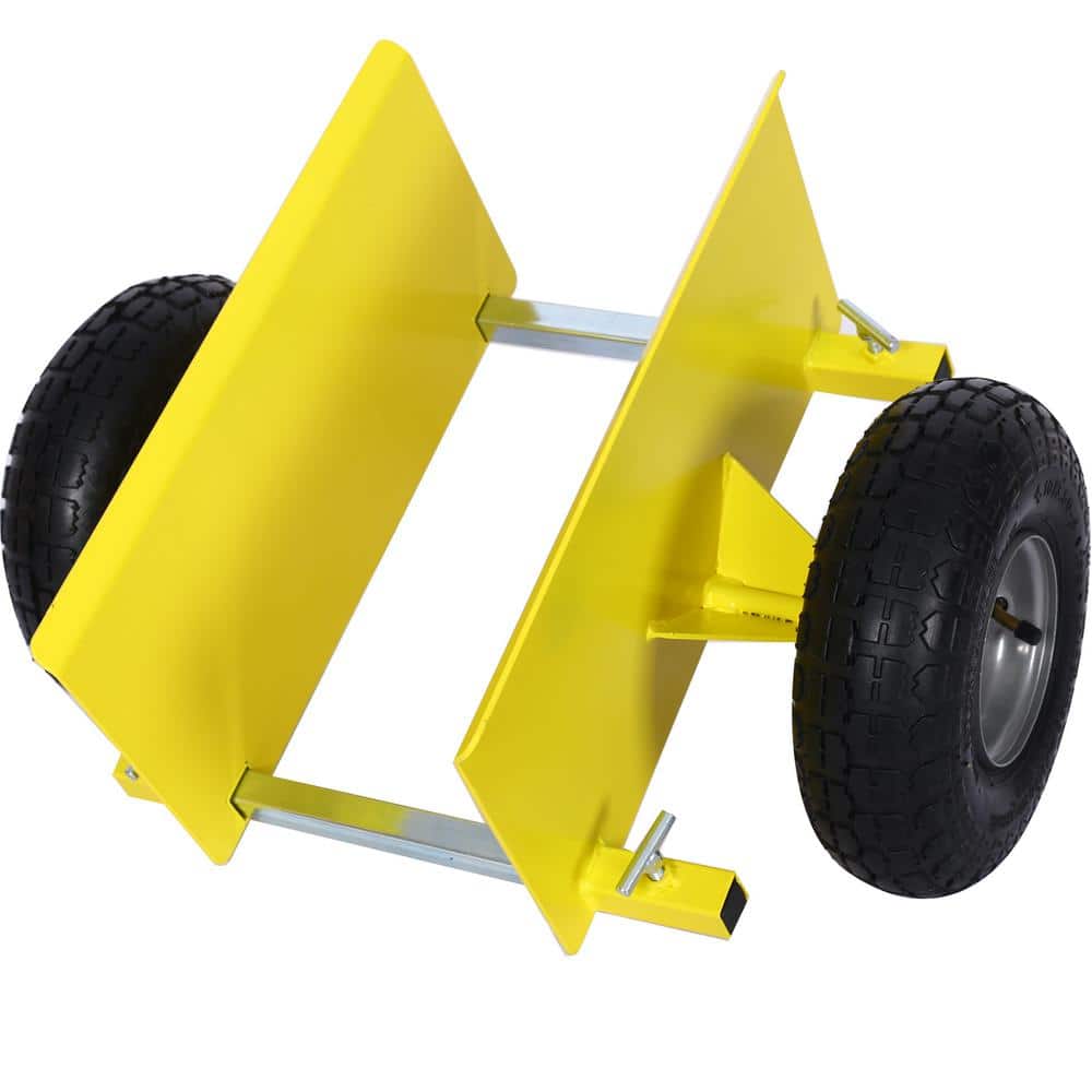 10 in. Yellow Lumber Transfer Panel Handbarrow Dolly with Pneumatic Wheels and 600 lb. Load Capacity