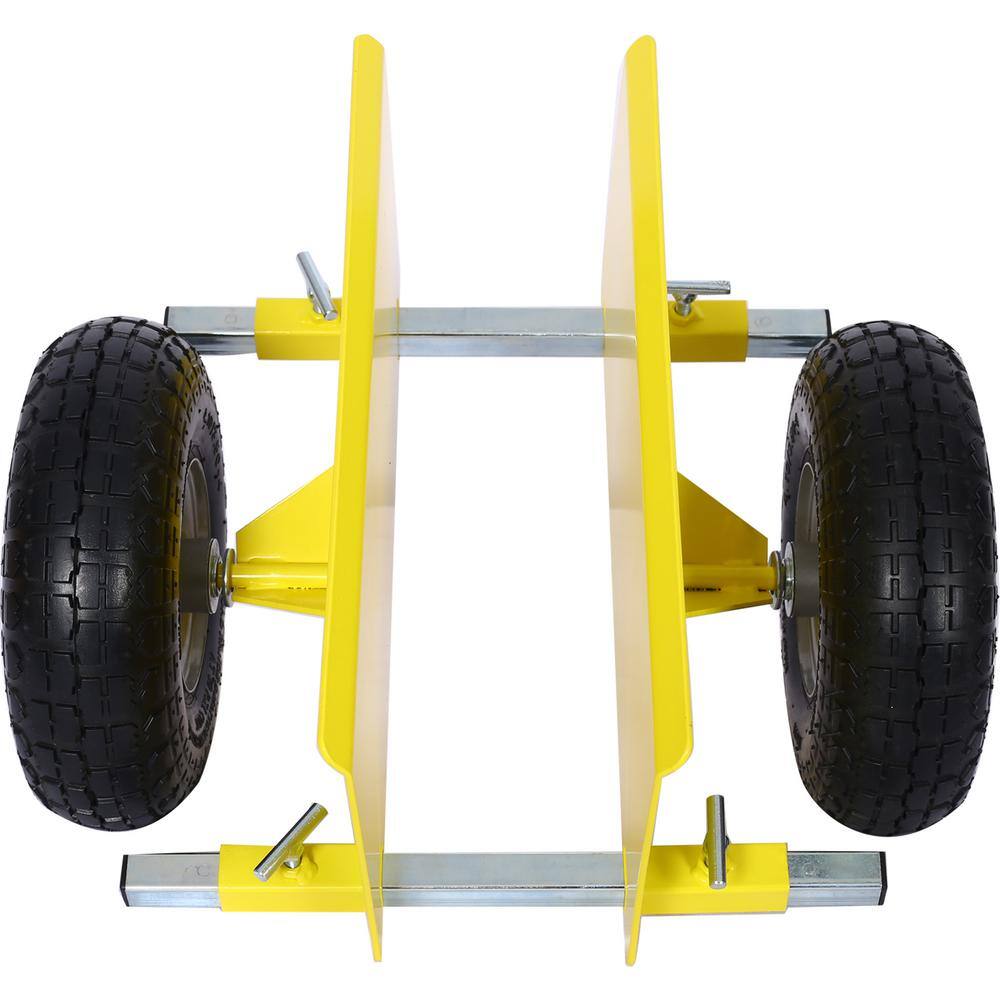 10 in. Yellow Lumber Transfer Panel Handbarrow Dolly with Pneumatic Wheels and 600 lb. Load Capacity