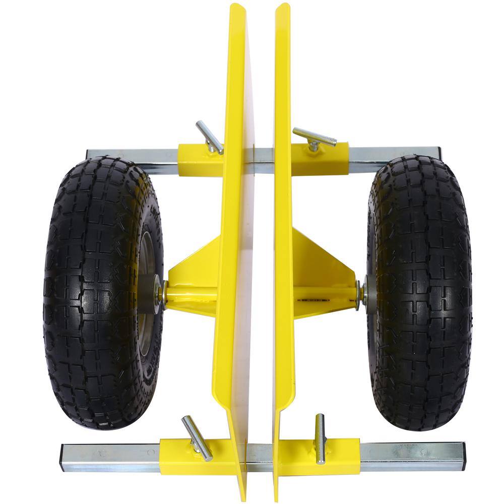 10 in. Yellow Lumber Transfer Panel Handbarrow Dolly with Pneumatic Wheels and 600 lb. Load Capacity