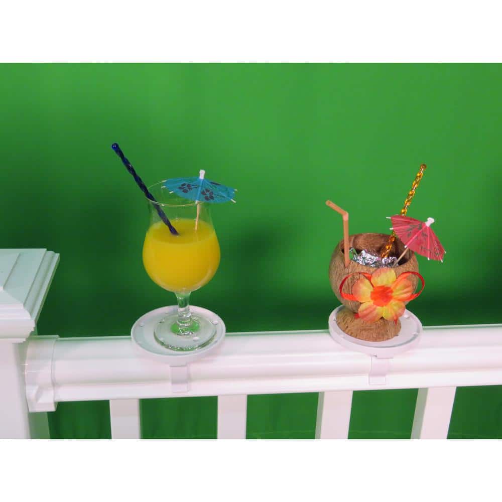 4.25 in. x 5 in. White Plastic Deck Railing Beverage Holder