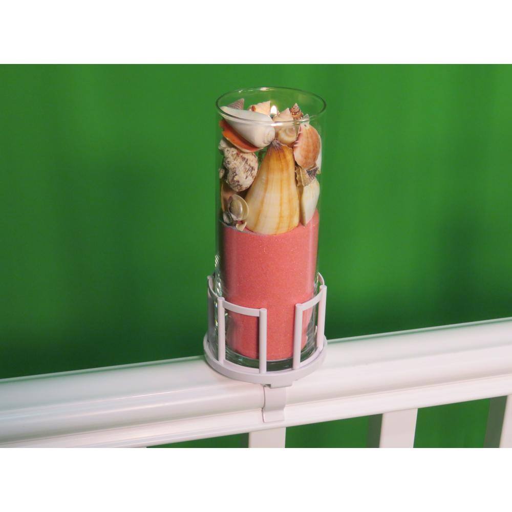 4.25 in. x 5 in. White Plastic Deck Railing Beverage Holder