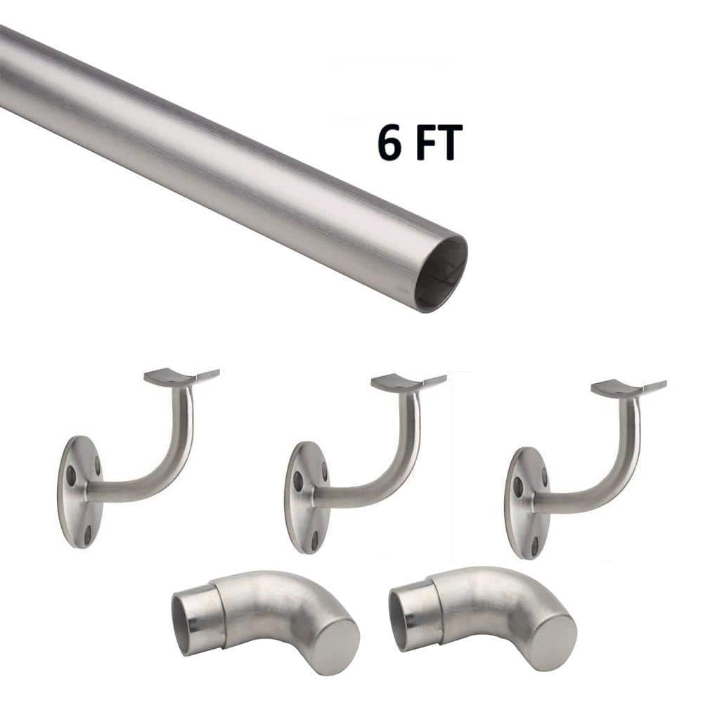 6 ft. Satin Brushed Solid Stainless Steel Round Hand Rail Kit