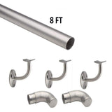 8 ft. Brushed Satin Solid Stainless Steel Round Hand Rail Kit