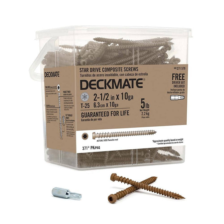 DECKMATE 10 x 2-1/2 in. Brown Pan-Head Composite  Deck Screws 5 lbs.-Box (371-Piece)