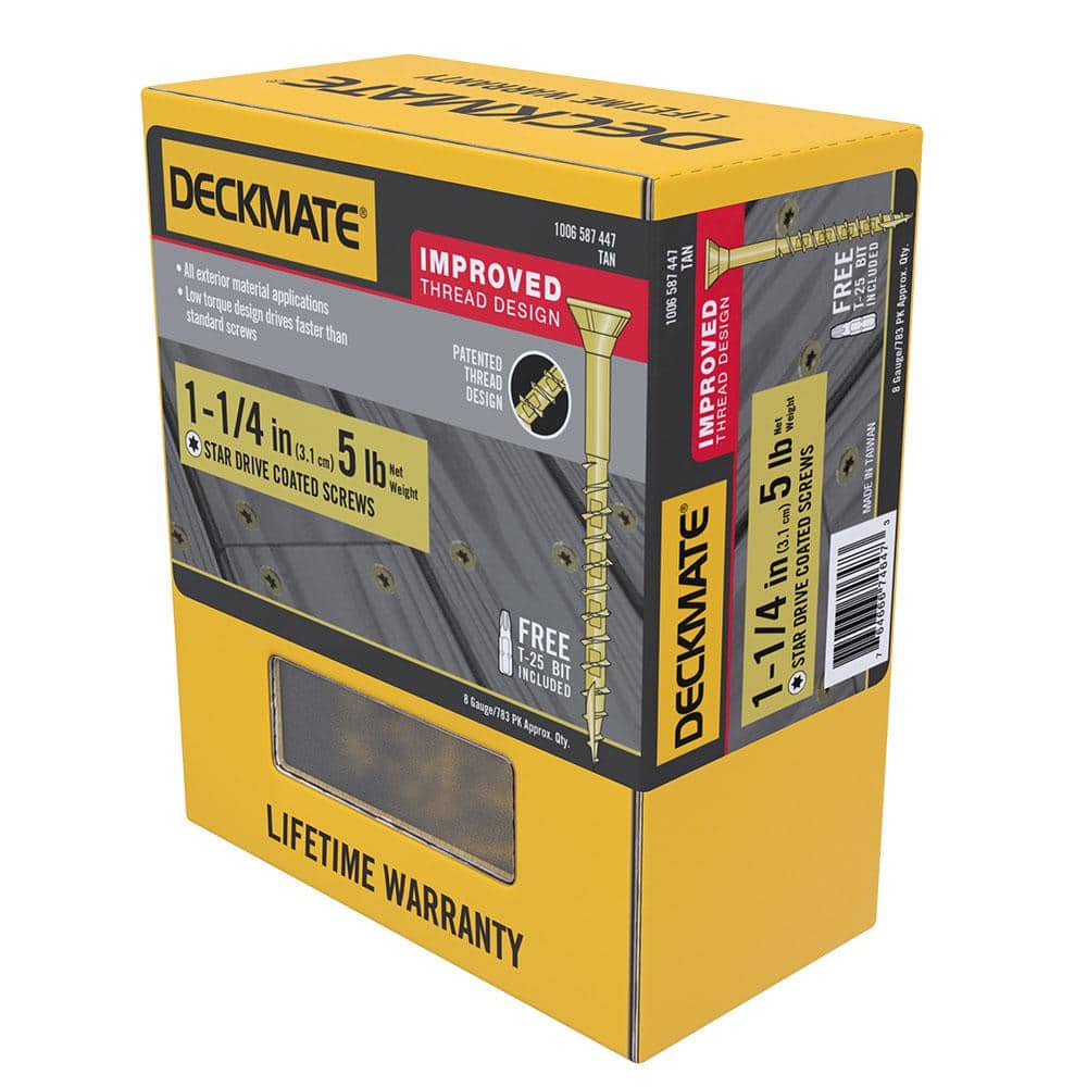 DECKMATE #8 x 1-1/4 in. Tan Exterior Self-Starting Star Drive Flat Head Wood Screws 5 lbs box (325 pcs)