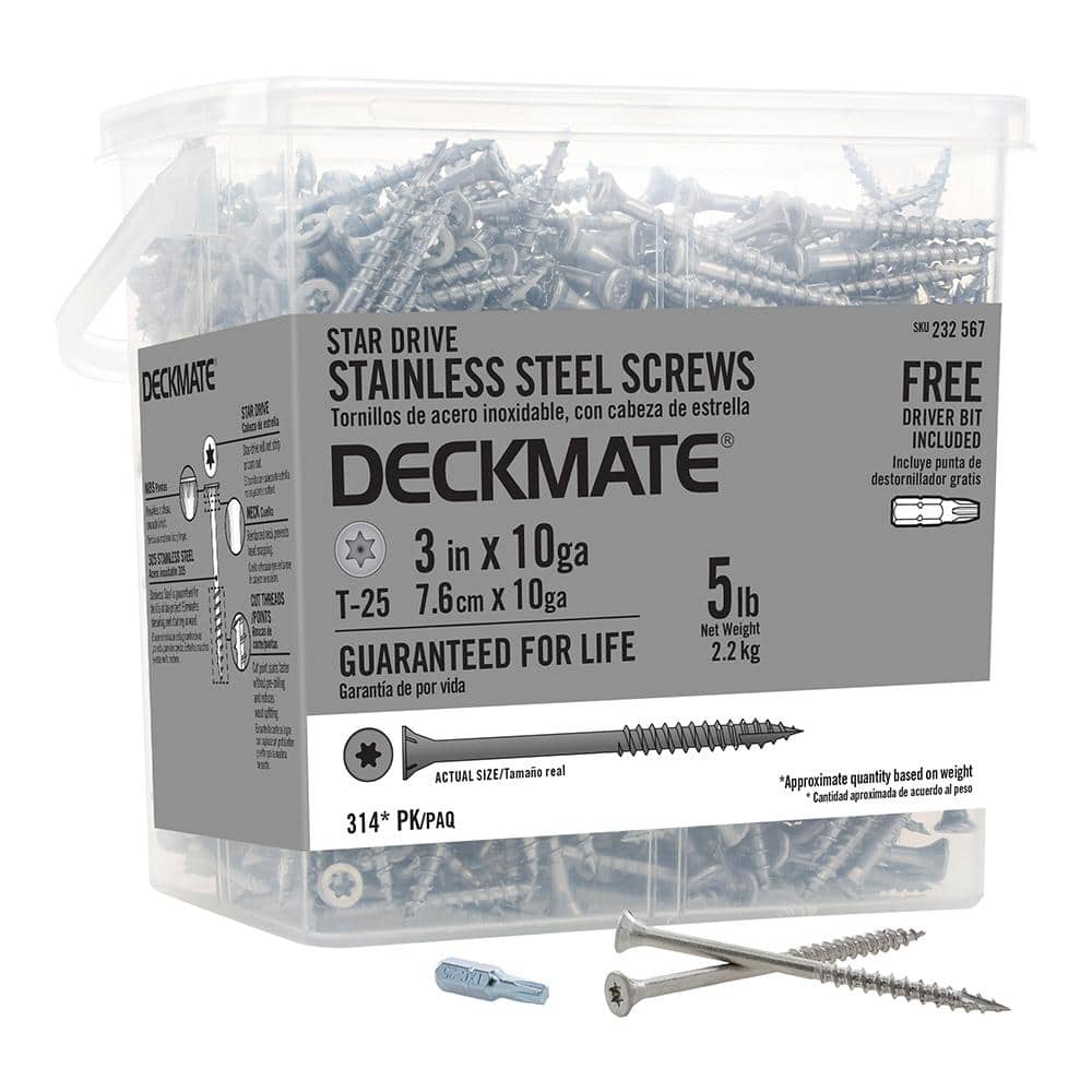 DECKMATE #10 x 3 in. Torx Flat-Head 305 Stainless Steel Wood Deck Screws 5 lb.-Box (314-Piece)