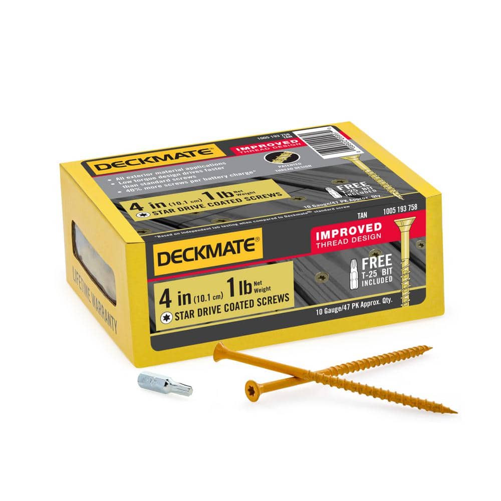 DECKMATE #10 x 4 in. Tan Star Flat Head Square Drive Deck Screw 1 lb.-Box (44-Piece)
