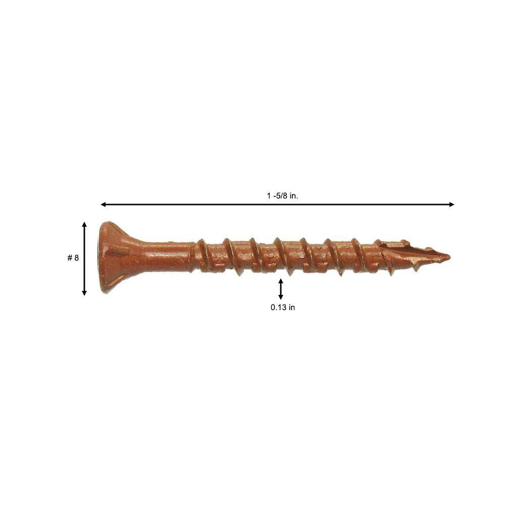 DECKMATE #8 x 1-5/8 in. Red Exterior Self-Starting Star Drive Flat-Head Wood Deck Screw Red 10 lbs box(729 pcs)