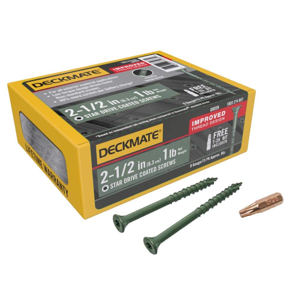 DECKMATE #9 x 2-1/2 in. Green Exterior Self-Starting Star Flat-Head Wood Deck Screws 1 lbs. box (73 pcs)