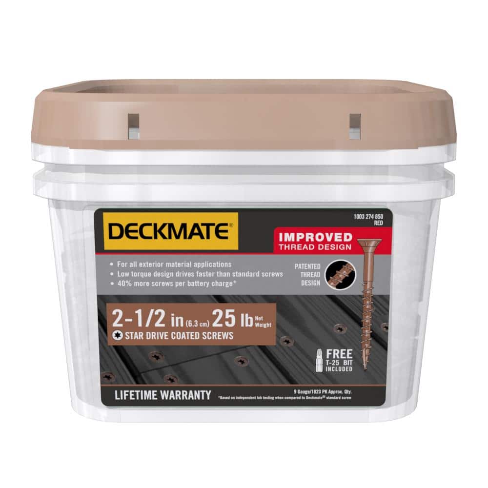 DECKMATE #9 x 2-1/2 in. Red Exterior Self-Starting Star Flat-Head Wood Deck Screws25 lbs box (1823 pcs)