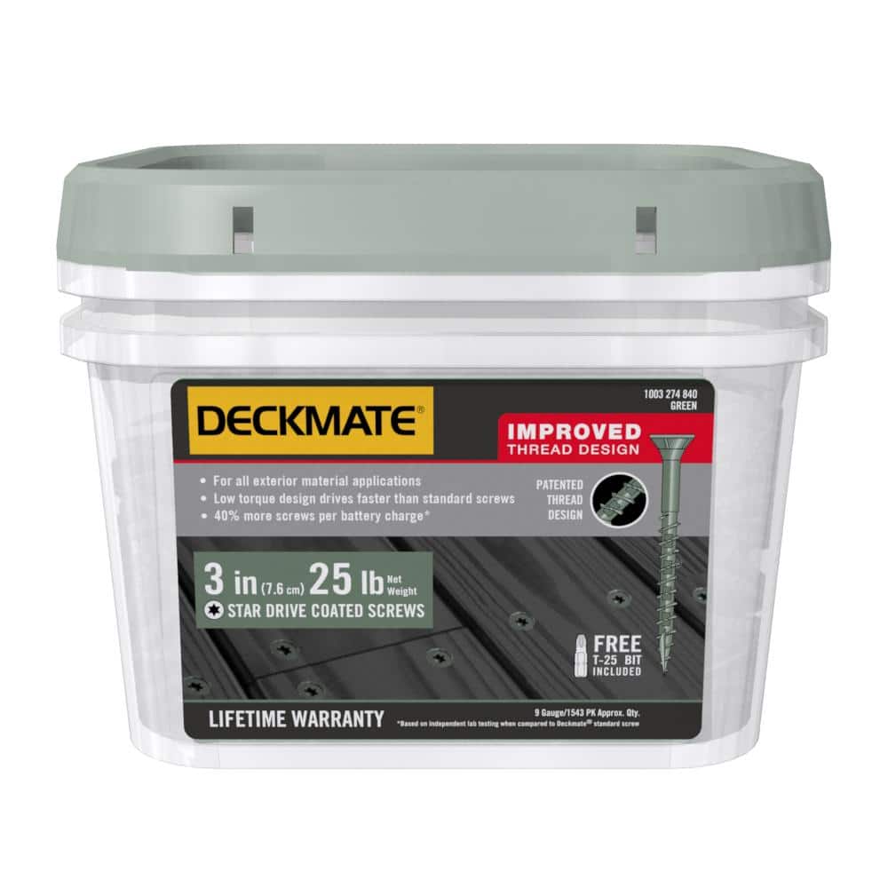 DECKMATE #9 x 3 in. Green Exterior Self-Starting Star Flat-Head Wood Deck Screws 25 lbs box (1543 pcs)