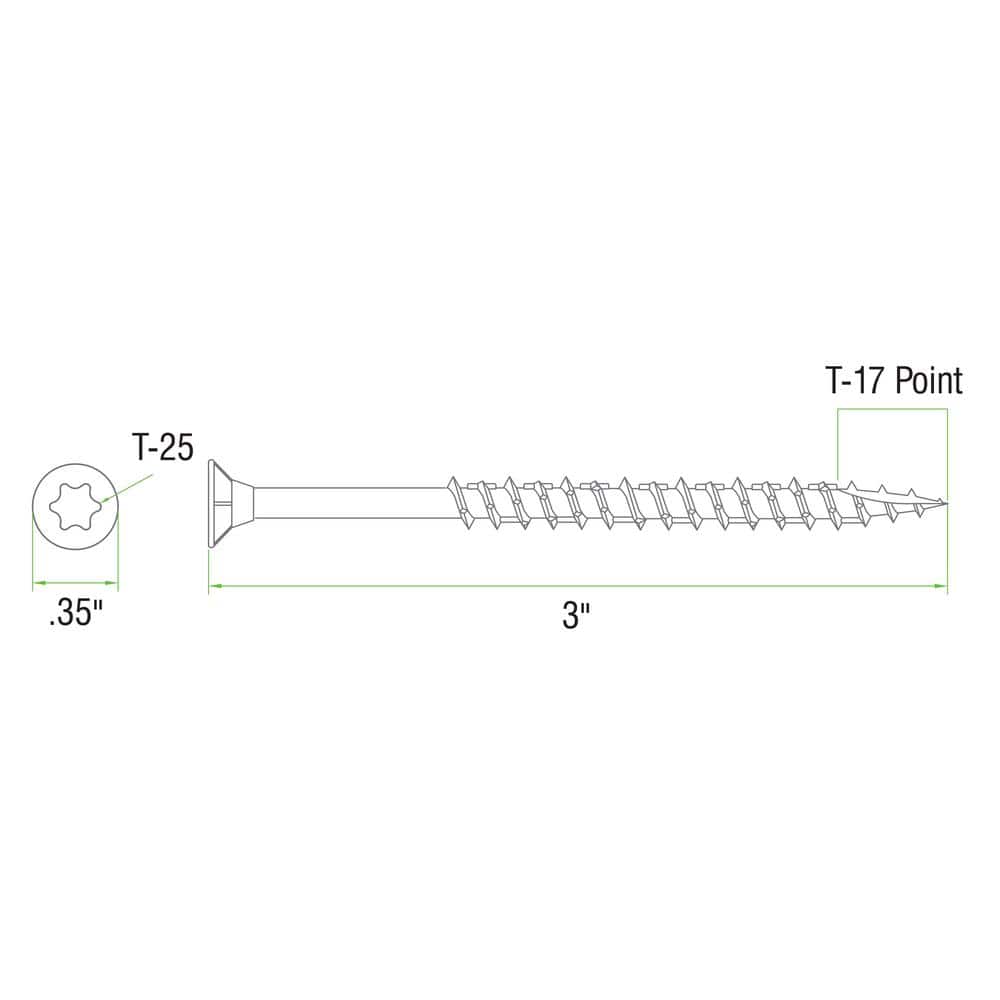 DECKMATE #9 x 3 in. Green Exterior Self-Starting Star Flat-Head Wood Deck Screws 25 lbs box (1543 pcs)