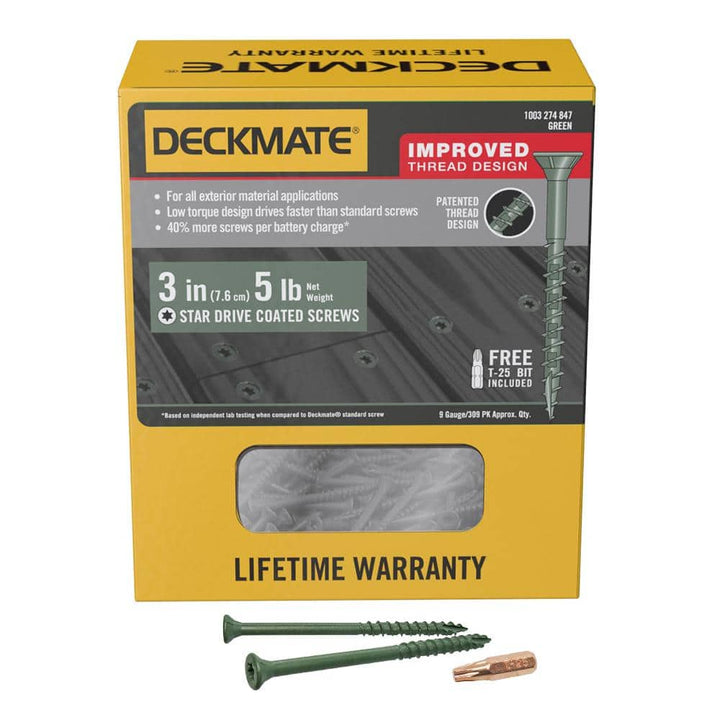 DECKMATE #9 x 3 in. Green Exterior Self-Starting Star Flat Head Wood Deck Screws 5 lbs. box(325 pcs)