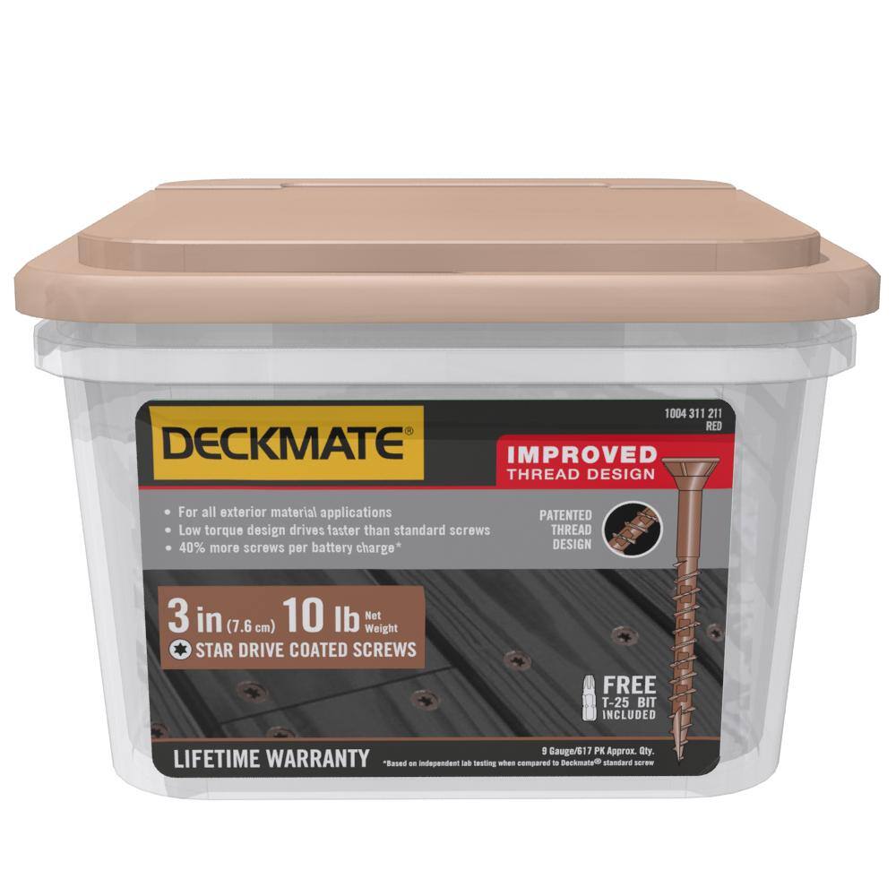 DECKMATE #9 x 3 in. Red Exterior Self-Starting Star Flat-Head Wood Deck Screws 10 lbs. box (618 pcs)