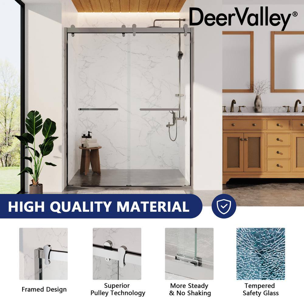 DEERVALLEY 60 in. W x 76 in. H Double Sliding Framed Shower Door in Silver with 3/8 in. (10 mm) Clear Glass