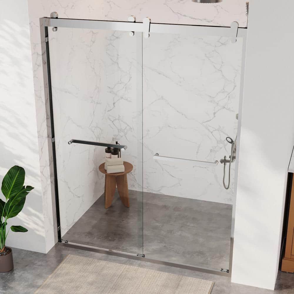 DEERVALLEY 60 in. W x 76 in. H Double Sliding Framed Shower Door in Silver with 3/8 in. (10 mm) Clear Glass