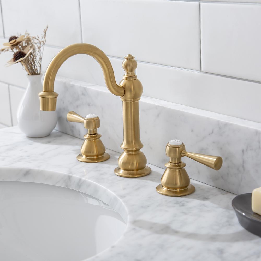 Empire 30 in. Acrylic Wash Stand with Satin Brass P-Trap Kit, Faucet, Marble Counter Top, and White Basin - Super Arbor