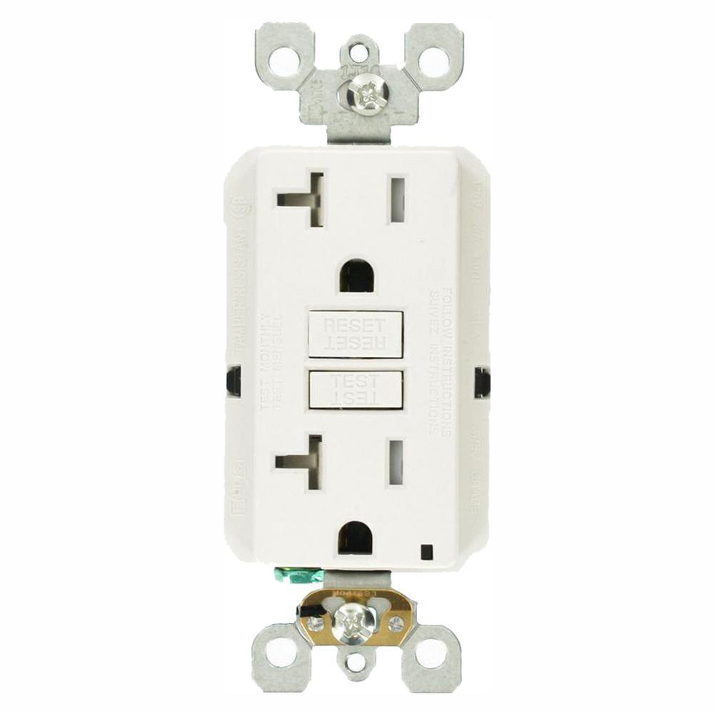 20 Amp 125-Volt Duplex SmarTest Self-Test SmartlockPro Tamper Resistant GFCI Outlet, White - Super Arbor