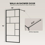 DELUXE DL LIVING LuxeSpa 36 in. W x 76 in. H Fixed Framed Grid Screen Shower Door in Matte Black with 1/4 in. Thick Clear Tempered Glass