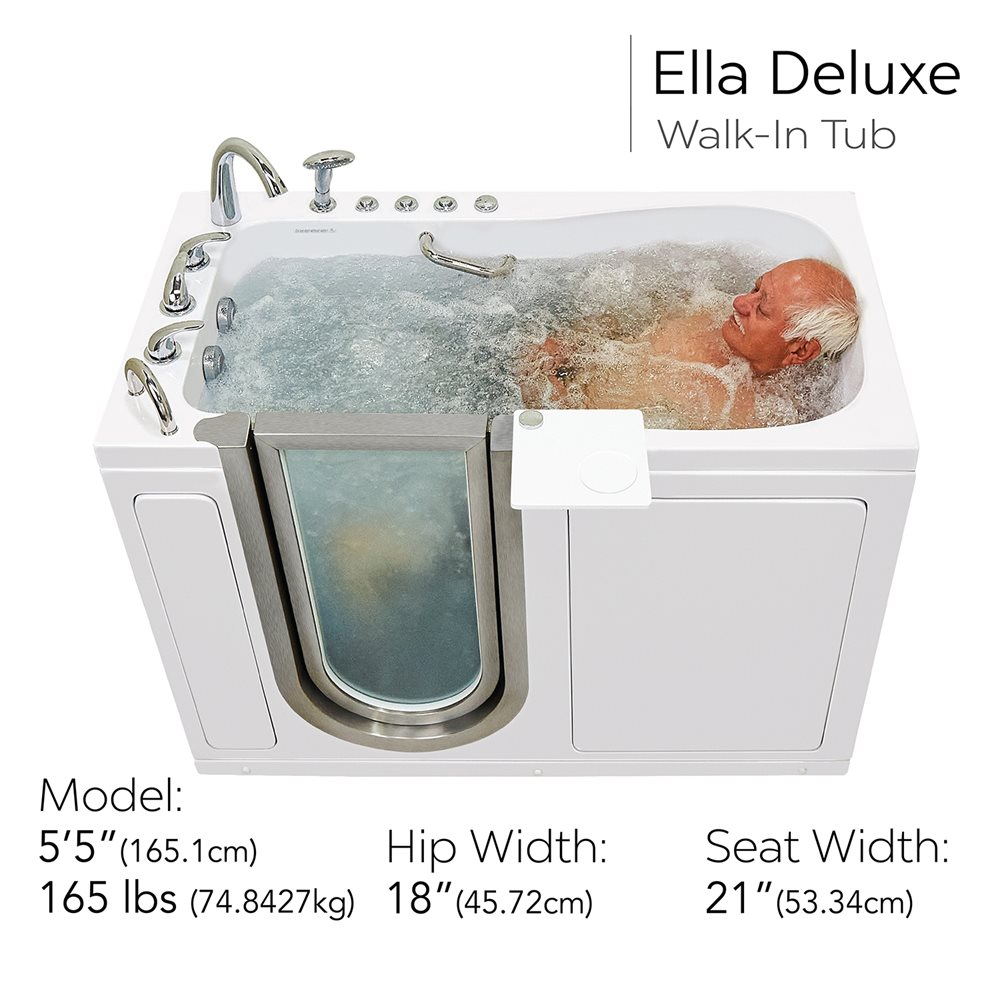 Deluxe 55 in. Walk-In Whirlpool and Air Bath Bathtub in White, Thermostatic Faucet, Digital Control, LH 2 in. Dual Drain