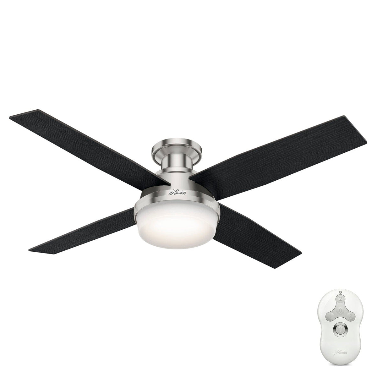 Hunter Dempsey LED Tunable White 52-in Brushed Nickel Indoor Ceiling Fan with Remote (4-Blade)