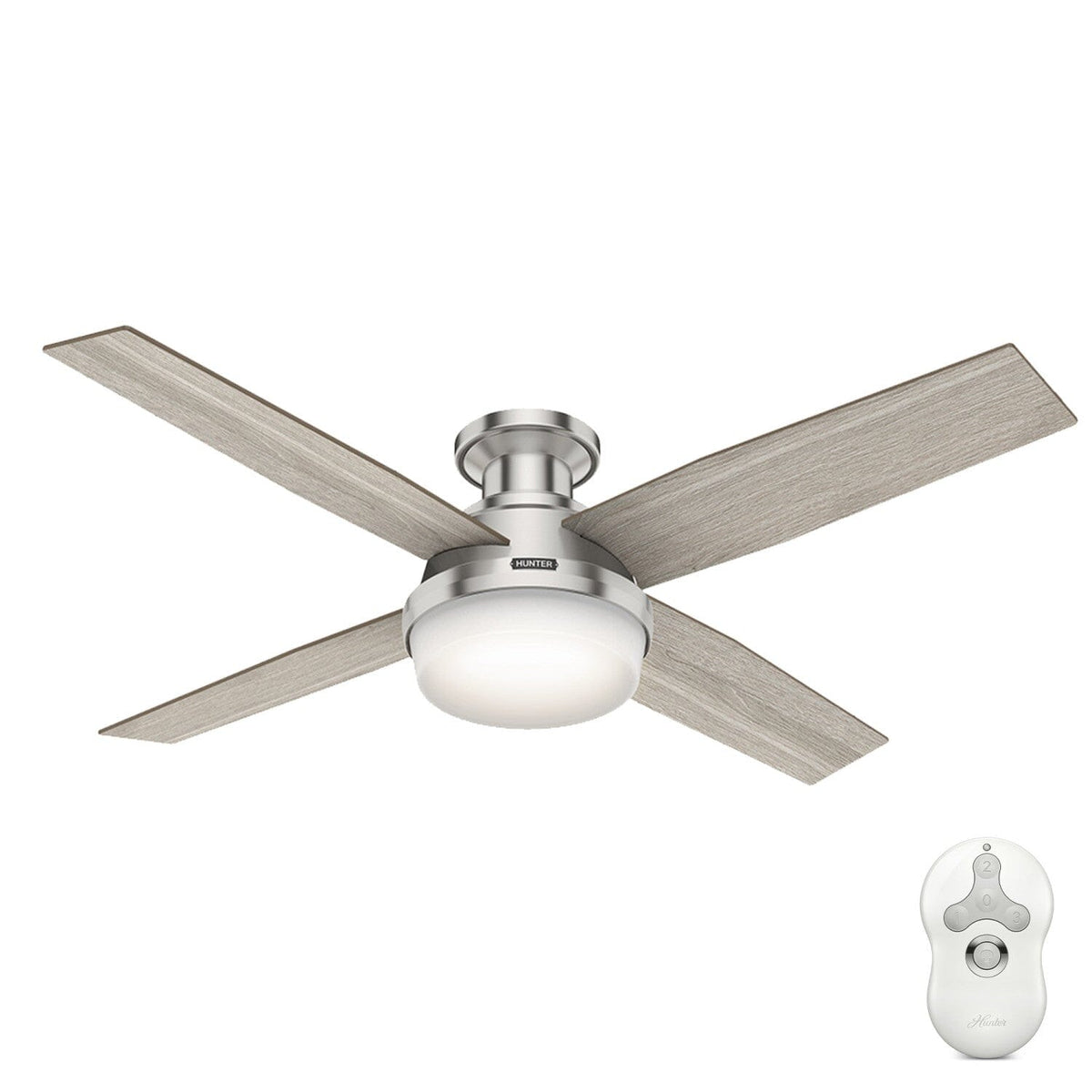 Hunter Dempsey 52-in Brushed Nickel LED Indoor Flush Mount Ceiling Fan with Remote (4-Blade)