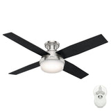 Hunter Dempsey 52-in Brushed Nickel LED Indoor Flush Mount Ceiling Fan with Remote (4-Blade)