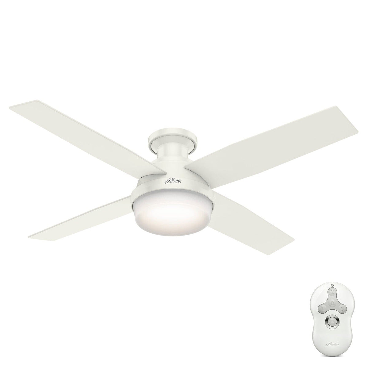 Hunter Low Profile LED 52-in Brushed Nickel Indoor Flush Mount Ceiling Fan with Remote (5-Blade)