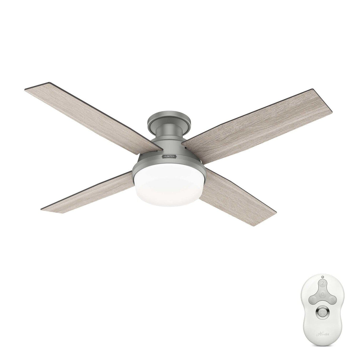 Hunter Dempsey LED 52-in Brushed Nickel Indoor Flush Mount Ceiling Fan with Remote, 4-Blade