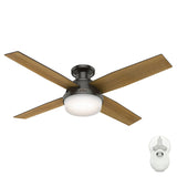 Hunter Dempsey LED 52-in Brushed Nickel Indoor Flush Mount Ceiling Fan with Remote, 4-Blade
