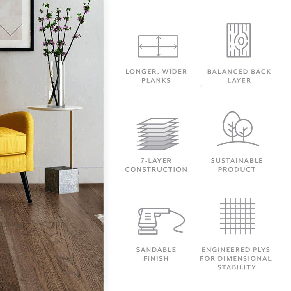 ASPEN FLOORING Desert Shadow Hickory 9/16 in T x 8.66 in. W Tongue and Groove W-Brushed Engineered Hardwood Flooring (31.25 sqft/case)