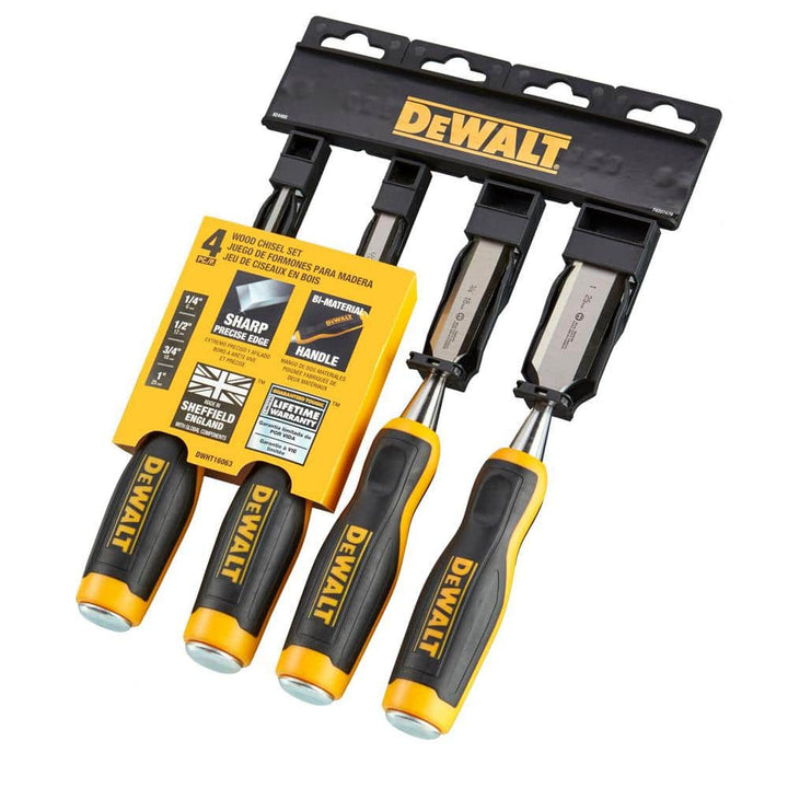DEWALT Wood Chisel Set (4-Piece) – 1 in., 3/4 in., 1/2 in., 1/4 in.