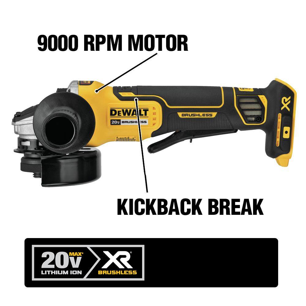DEWALT 20V MAX XR 7-1/4 in. Brushless Cordless Circular Saw (Tool-Only) + 20V 4-1/2 in. Brushless Angle Grinder (Tool-Only) with 20V 4.0Ah Battery
