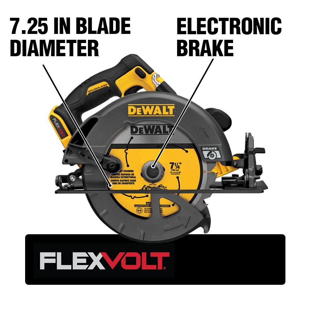 DEWALT FLEXVOLT 60V MAX Brushless 7-1/4 in. Cordless Circular Saw Kit with 2Ah Battery, 1-Hour Fast Charger and Case